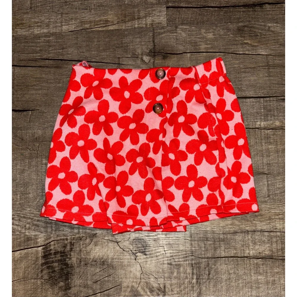 Old Navy Girls Pink Red Floral Daisy Skort Size M 8 Elastic Waist Casual Summer